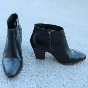 Black Leather Heeled Booties